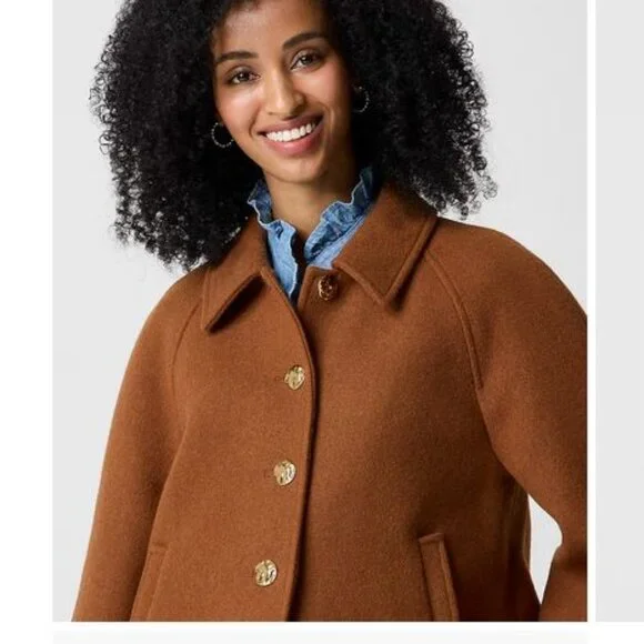 New with tags! J. Crew Cropped wool-blend swing coat in mocha/camel - Picture 3 of 5